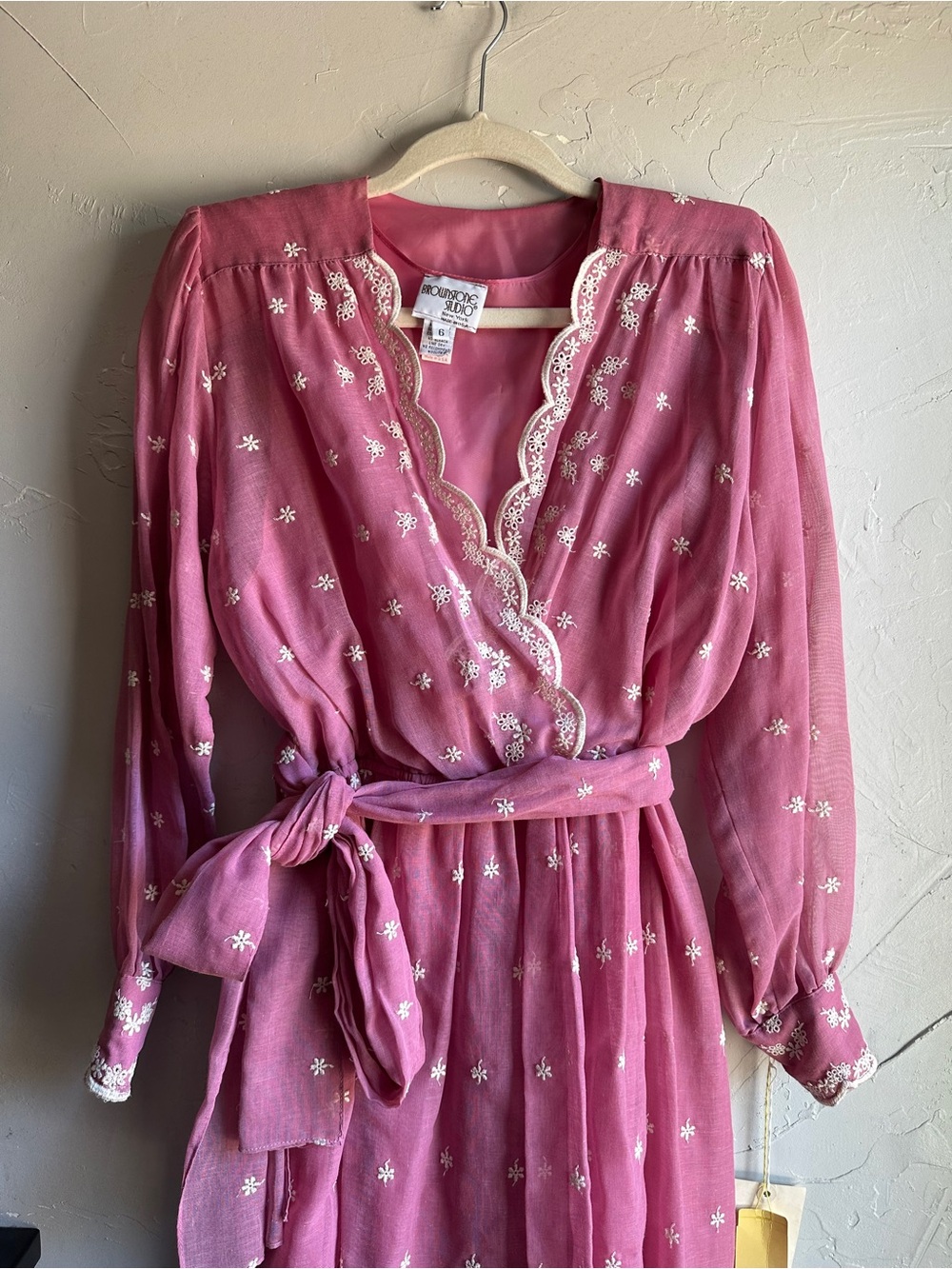 Vintage Pink Prairie Cottagecore Midi Dress NWT Romantic Floral Embroidered USA - Picture 13 of 15
